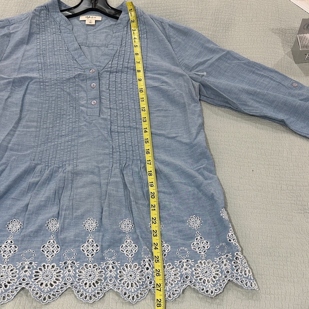 Style & Co. Light Blue Pintuck Tunic with Eyelet Hem - Picture 5 of 8